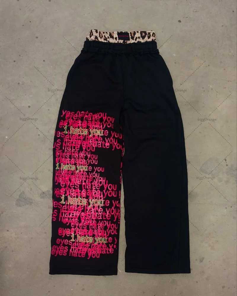 New America Y2K Harajuku Casual Loose Trouser Mens Street Hip Hop Retro Gothic Fashion Edition Straight Wide Leg Pants WomensT250319