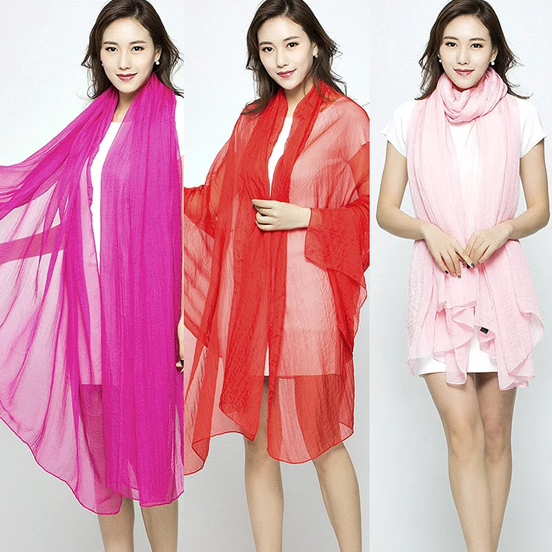 Women Solid Color Scarf Summer Outdoor Beach Draped Gauze Female Long Shawl Wraps Female Hijab Summer Sun Protection Shawl 250305Z