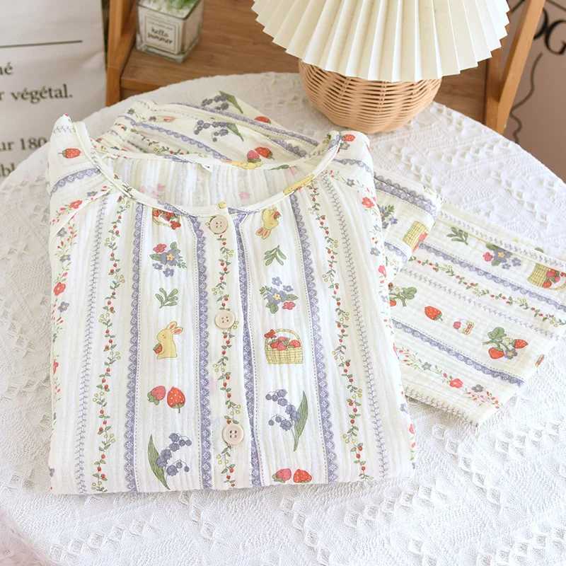 Pyjamas For Women Summer/Spring Pajamas Set Pure Cotton Underwear Long Sleeve Sleepwear Womens Lingerie Set Floral Home SuitC250310