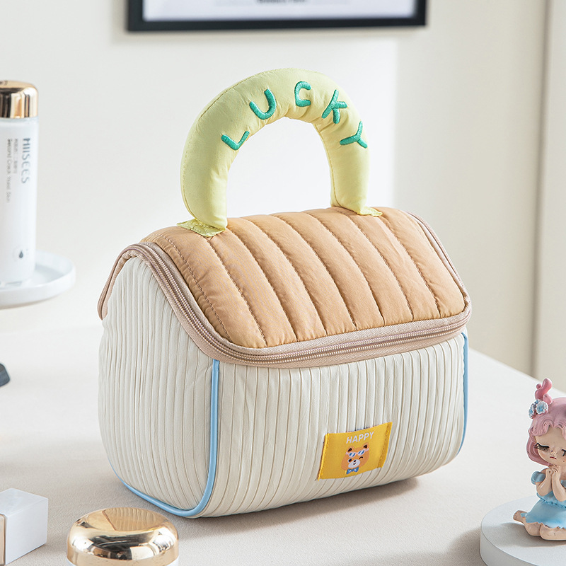 Cute House NEW Makeup Bag Girl Soft Waxy color contrast toiletry Travel portable Tote Large capacity storage bag 2025