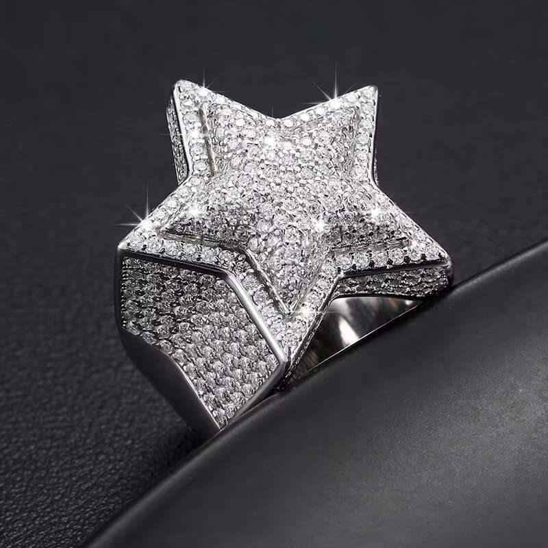 Hiphop Men Women Fine Jewelry Iced Out Gold Plated Sterg Sier VVS Moissanite Dia Star Ring With GRA Certificate