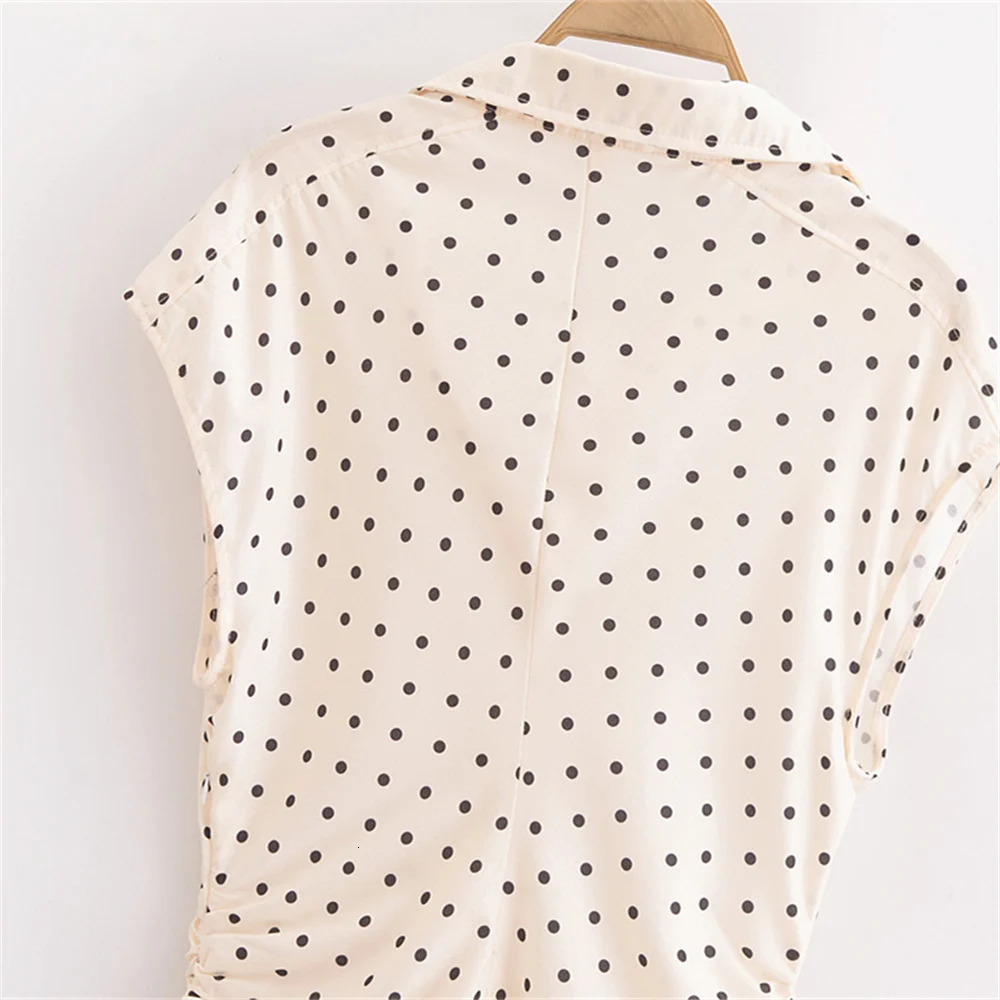 UNIZERA autumn womens fashion slim fit lapel sleeveless polka dot mid length waist slimming pleated Midi dress 250310