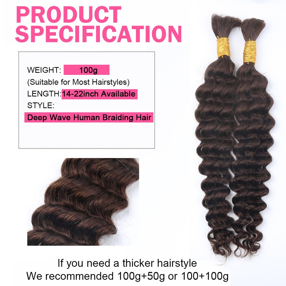 VIBESHIFT 14-24 Inch Hair Wigs Deep Water Wave Wig 100% Unprocessed Brazilian Virgin Hair Medium Brown 12A Grade for Women Everyday Style Brazilian Vi