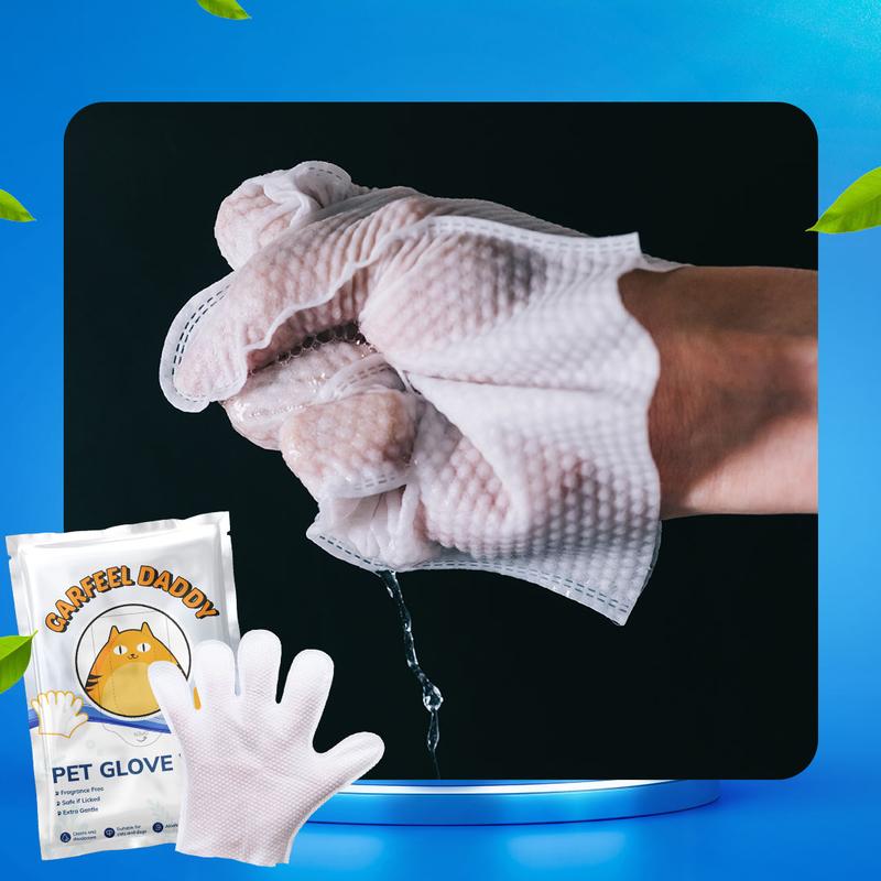 Garfeel Daddy Pet Glove Wipes - 6PCS/Pack All-Purpose No Rinse Grooming Wipes - Easy and Quick Cleaning & Deodorizing, Nourishing Fur Cat dog wipes