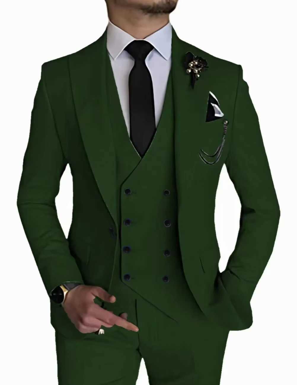 Luxury Mens Single Button Business Set 3-Piece Wedding Groom Evening Dress (Jacket+Vest+Pants) Elegant High Quality 2024 W250310