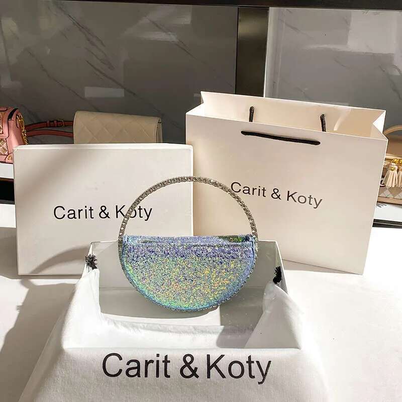 Women's Bags Designer Sequin Evening Clutch Bag Wedding Party Women Bg Purse Metal Ring Handle Crystal Rhie Dia Handbag