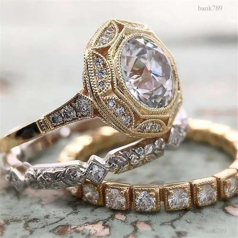 Choucong Brand Wedding Rings Top Sell 3Pcs Vintage Jewelry 925 Sterling Silver&Gold Fill Round Cut White Eternity 3A Cubic Zircon Women Bridal Ring Se
