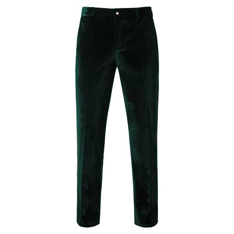 Dark Green Men Tuxedo Velvet Suits 2Pcs For Party Stage Performance Gold Trim Wedding Prom Banquet Mens Set Jacket Dress Blazer W250310