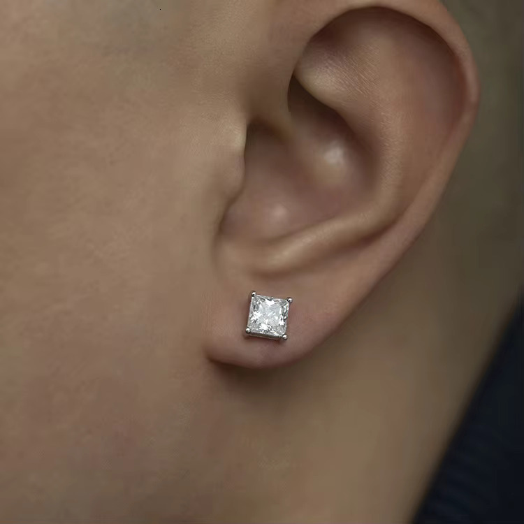 Fashion RTS Square Moissanite Earrings Jewelry 925 Silver Gold Plated Princess Cut Men Women Ring VVS Moissanite Stud Earrings