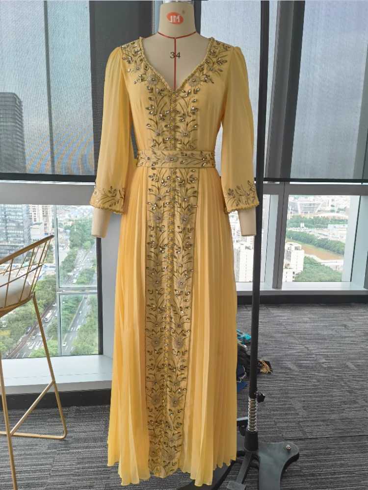 Evening Party Dress Women Eid Morocco slim Abaya for Women Islamic Embroidery Dresses Belt Ktan Vestidos Maxi Abayas W250310