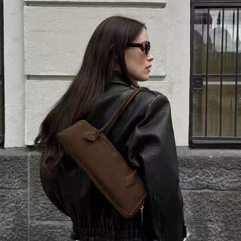 Baguette Purses Cowhide hot Sausage Armpit Bag - Genuine Leather Shoulder Bag, High-End Feeling French Stick Handbag
