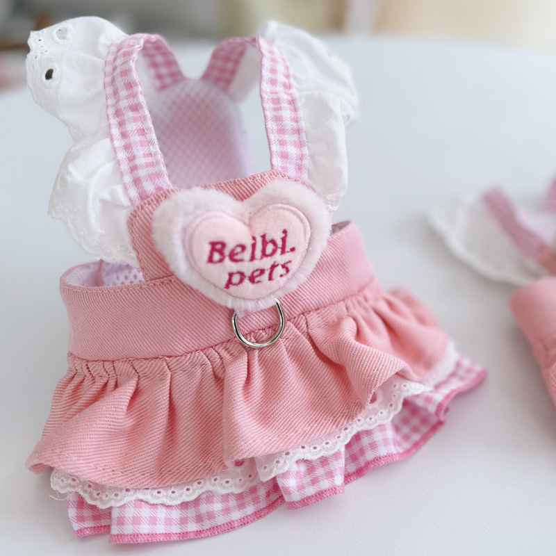 Pet designer dog collar Fashion Print Cat Dog Neck Decoration Accessory Trendy Classic thin denim traction skirt princess small puppy teddy bomei bear