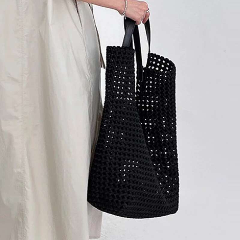 Genuine Leather Tote For Women Designer Handbags 2023 New In Cowhide Weave Hollow Out Large Capacity Shoulder Bags
