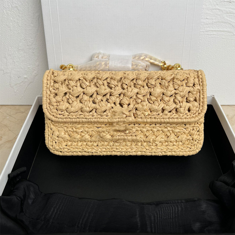 Designer Bags 10a Plant Woven Chain Tote Women All Steel Letter Lock Buckle Armpit Hollow Crossbody Pouch 197993 Beach Vacation straw Q8rZ#