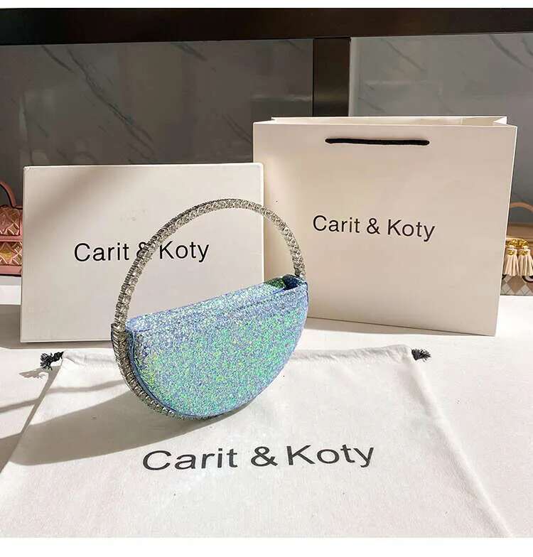 Women's Bags Designer Sequin Evening Clutch Bag Wedding Party Women Bg Purse Metal Ring Handle Crystal Rhie Dia Handbag
