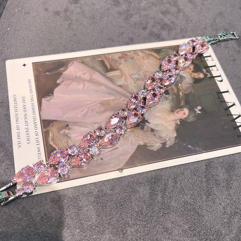 High carbon precision pink mixed color zircon heavy industry flower high-end fashion exquisite necklace jewelry set