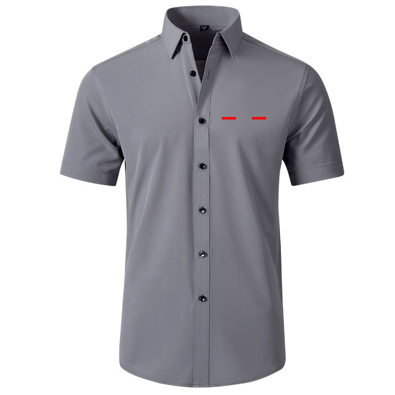 Men's Dress Shirts Business slim fit, versatile, all season four sided elastic non ironing men's Short sleeved summer shirt, silky an