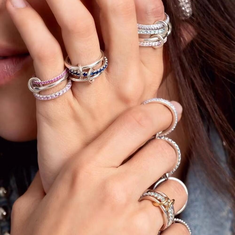 2025 New High Quality 3 Colors 4 Links Stacked Rings Micro Pave Cubic Zircon Mix Color Multi Pieces Stack Full Finger Women Jewlery