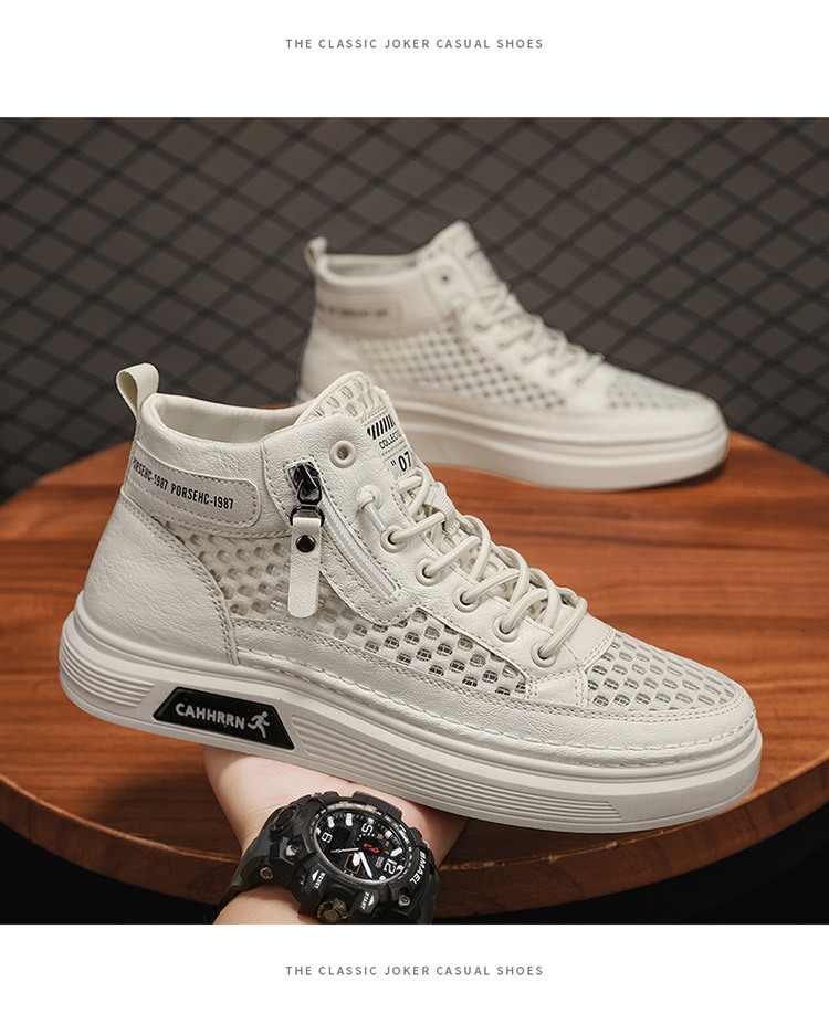 New Breathable Mesh High Top White Shoes For Men In The Summer Of 2025 Fashionable Designer High quality Board Shoes Lightweight Casual Shoes Sports J
