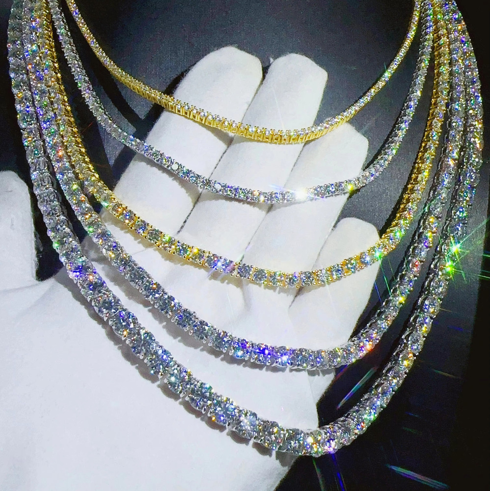 Hip Hop Jewelry Full Size Silver 925 Vvs Moissanite Tennis Chain Women mens Necklace Pass Diamond Tester Chain in Stock