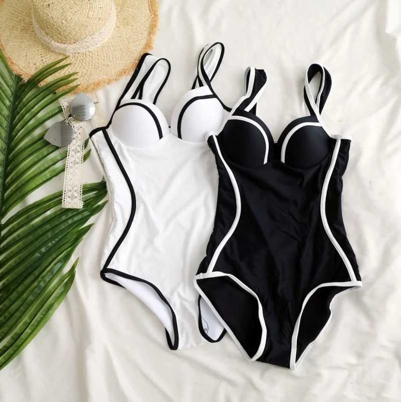 2023 new one-piece swimsuit women Korean temperament black and white hot spring swimwearXJ250310
