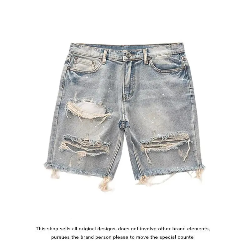 Summer Men Slim Fit Hole Lazy Shorts Jeans Youth Fashion Hip Hop Retro Y2K Baggy Cargo Short Pants 250310