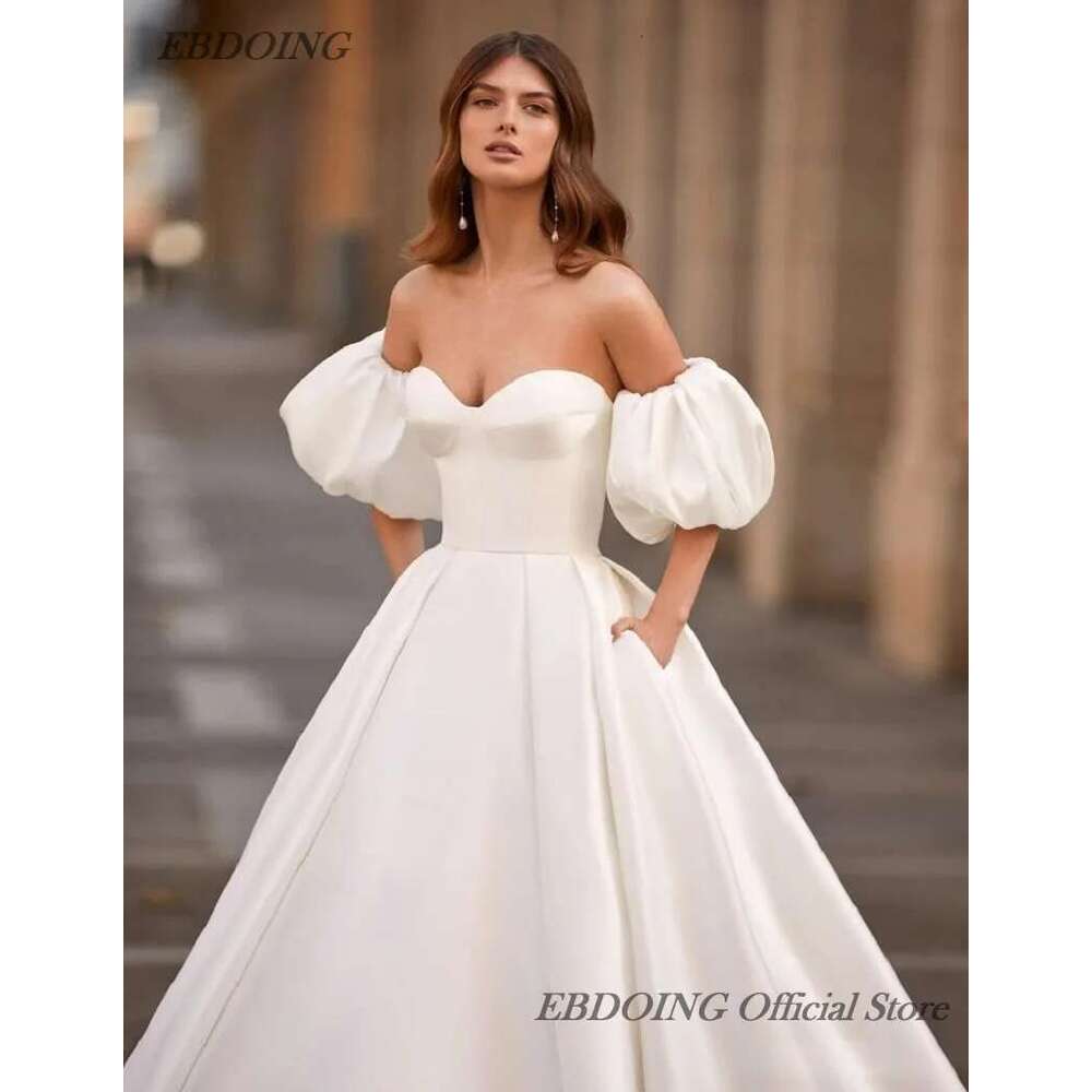 Newest Satin Sweet Neckline Sweetheart with Detachable Sweat Sleeves Custom Wedding Dresses
