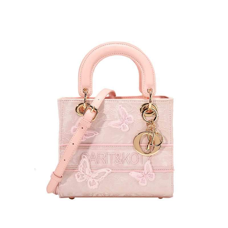 2025 New Butterfly Series Designer Shoulder Embroidered High end Lace Diana Bow Small Square Bag Large Capacity Handbag