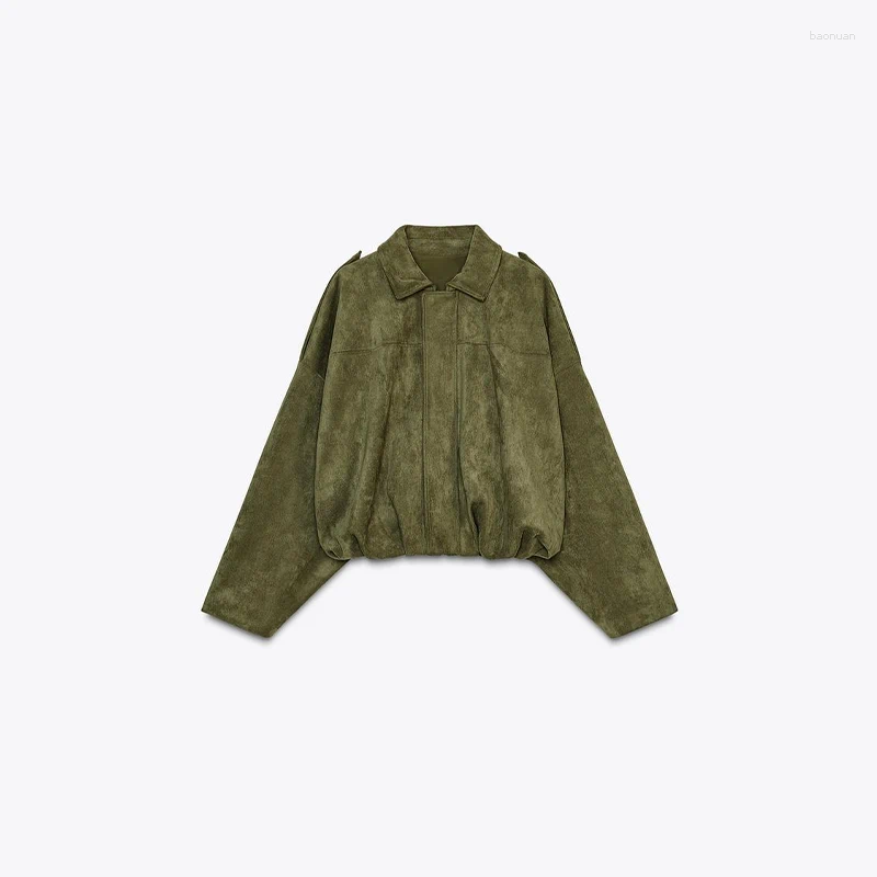 Women's Jackets 2025 Spring Suede Jacket Women Zipper Casual Turn-dwon Collar Oversized Long Sleeve Coat Female Green Street Lady Outwear