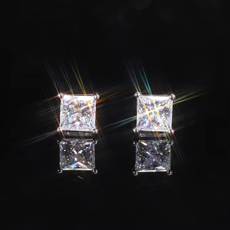 Fashion RTS Square Moissanite Earrings Jewelry 925 Silver Gold Plated Princess Cut Men Women Ring VVS Moissanite Stud Earrings