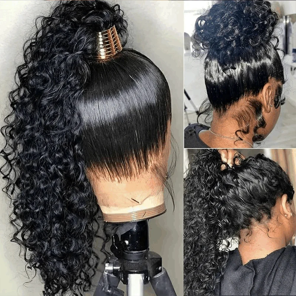 HD Invisi Strap Brazilian 360 Frontal Wigs Human Hair Preplucked Deep Curly Glueless full Lace Front Wig Synthetic Ready To Wear