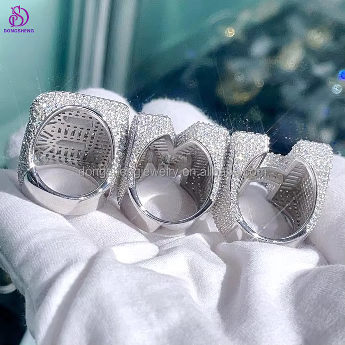 Custom Initial Letter Diamond Rings 925 Silver Baguette Iced Out VVS Moissanite Hip-hop Letter Name Championship Rings Men