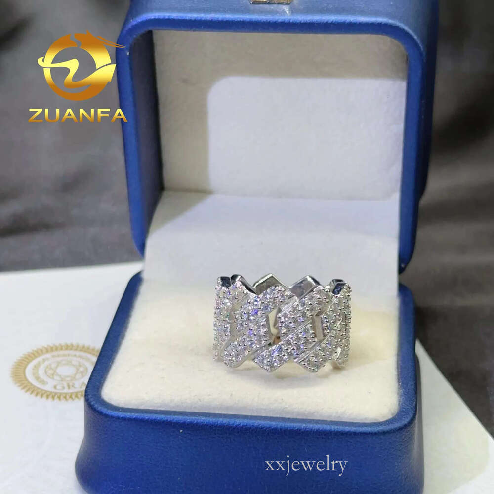 Zuanfa Jewelry Sterg Sier Vvs1 Moissanite Hip Hop Ring Dia Rings