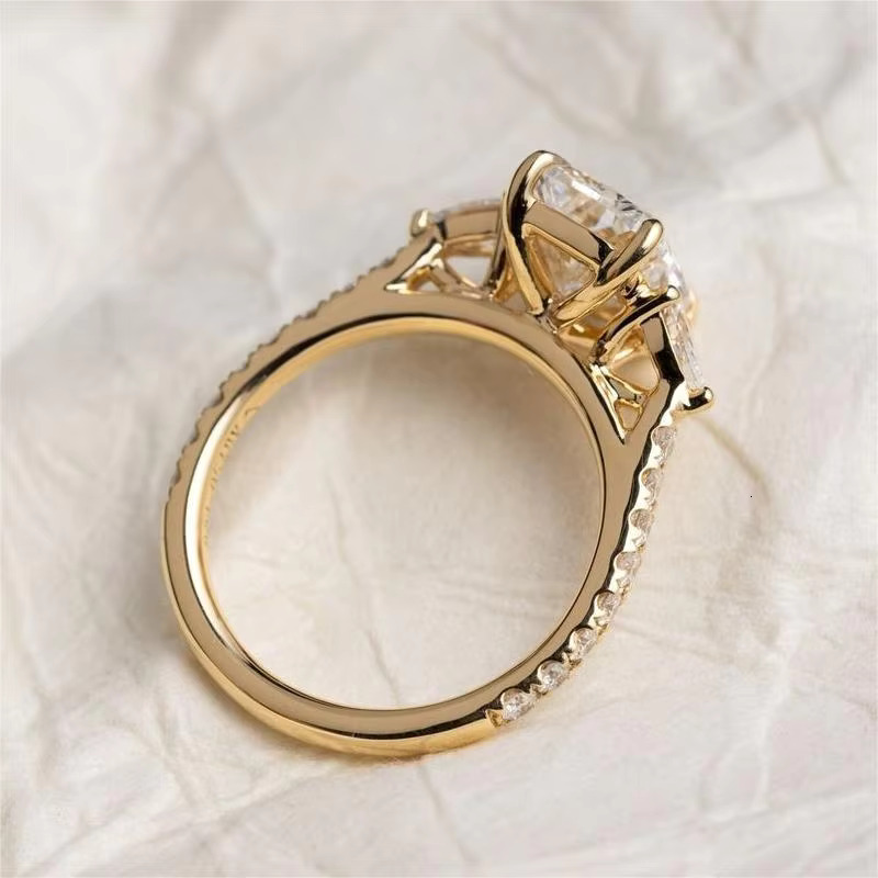 Gia Igi Certified Cvd Lab Grown Created Dia 14k Solid Gold Elongated Cushion Trilogy Engagement Ring Jewelry for Women