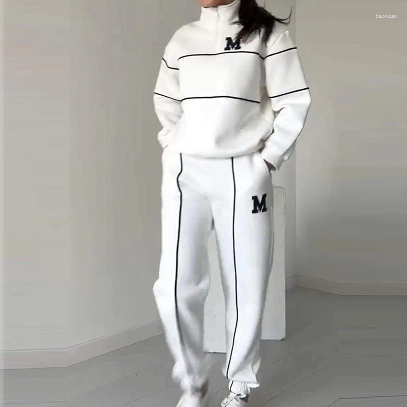 Women's Two Piece Pants Casual Letter Print Sports Set Autumn Hoodies Loose Outfit Women Stand Collar Long Sleeved Sweatshirt Suit