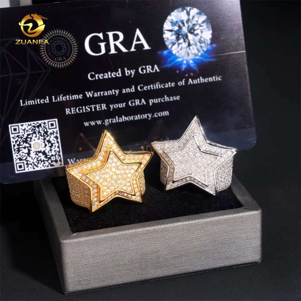 Fine Vvs Moissanite Rings Sterg Sier Men Lab Dia Hip Hop Iced Out Jewelry Ring