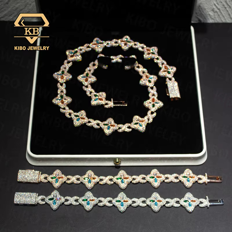 Four Leaf Clover Design Jewelry Iced Out VVS1 D Color Tennis Chains Mossanite Infinitely Necklace Moissanite Cuban Link Chain