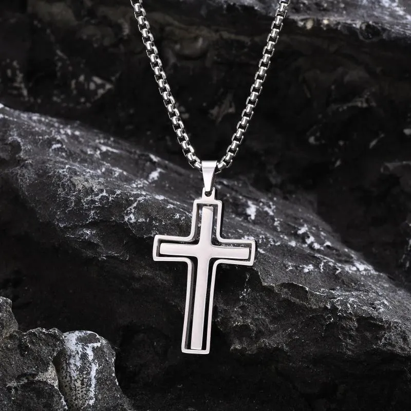 Rotating Stress Relief Cross Necklace for Men - Durable Stainless Steel Chain