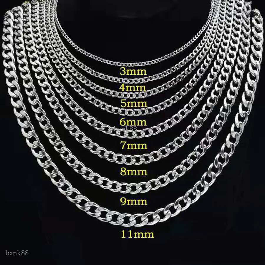 Stainless Steel Cuban Chain Necklace For Men Women Hip Hop Silver Thick Chain Necklaces Curb Link Chain Necklace Trend Jewelry 3Mm 5Mm 7Mm 9Mm