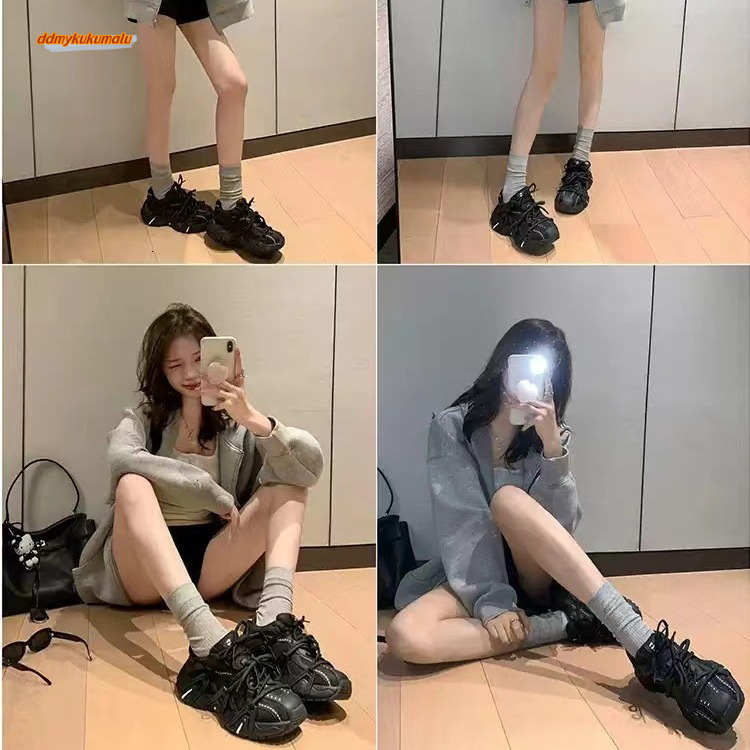 Increased by 6cm~Autumn winter mandarin duck with thick soled lace up casual sports shoes for dad and girl ddmykukumalu