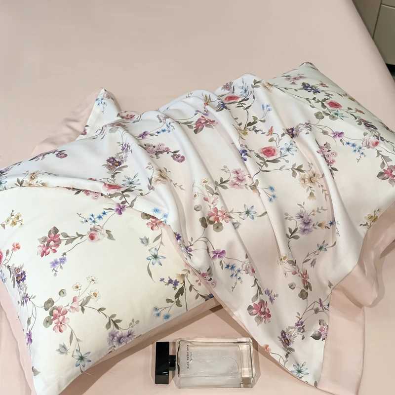 4Pcs Lyocell Bamboo Fiber Soft Silky Cool Feeling Floral Plant Prints Bedding Set Duvet Cover Bed Sheet/Fitted Sheet casesC250310