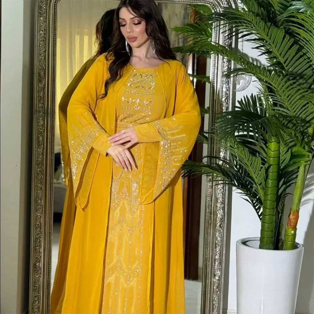 Arabia slim Dress Women Chiffon Dubai Abaya Lace-up Casual Party Elegance Fe Two Pieces Daily Dress Ktan Femme sulmanXJ250310