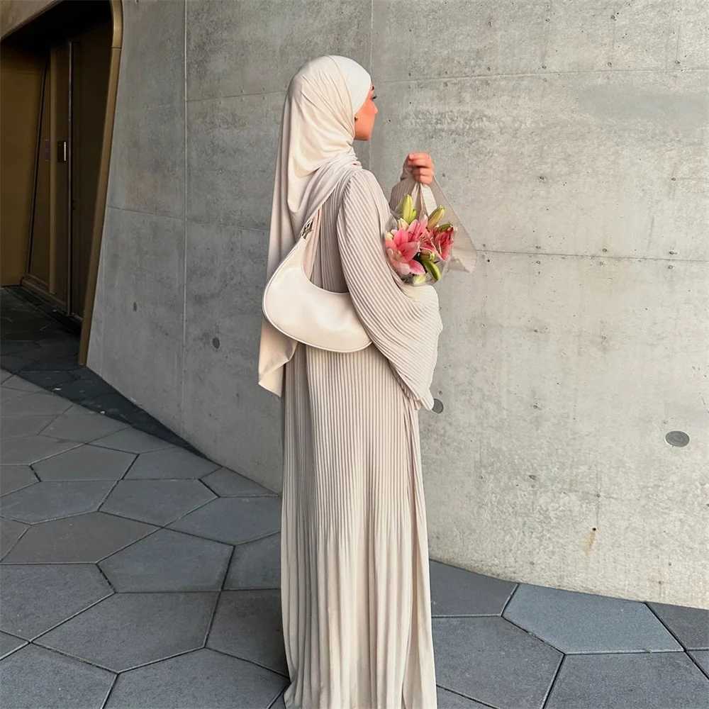 Eid al Fitr womens pleated flame Sve Jalabiya Ktan Islam Vestitos Arab long robe Ramadan Morocco Dubai Abayas 2024 W250310