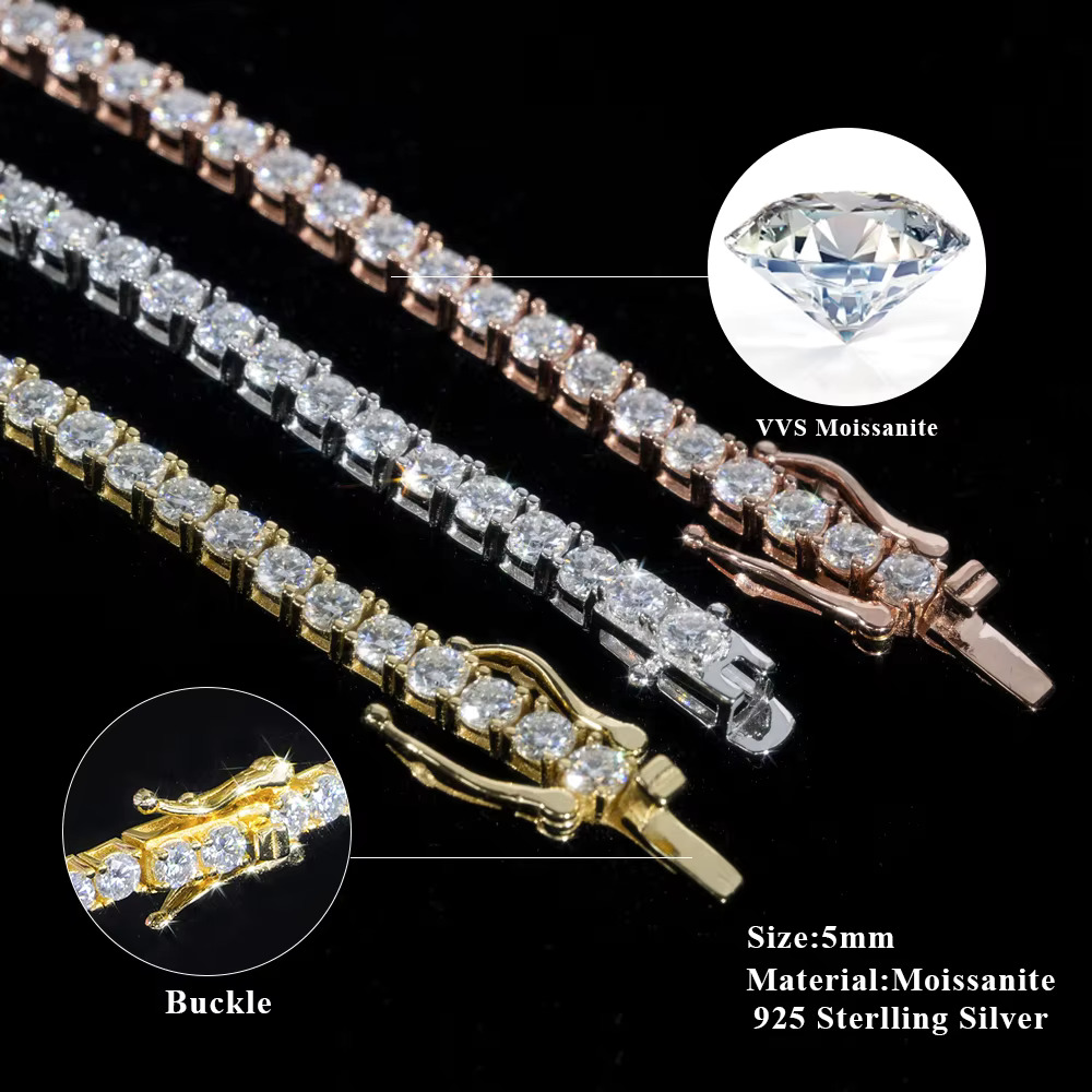 Fine Jewelry Sterg Sier Vvs Moissanite Necklace AA Dia Mossanite Tennis Chain