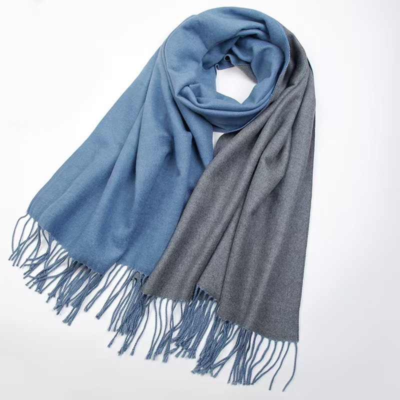 K088 Shanghai Story Autumn and Winter Solid Color Imitation Cashmere Scarf Double-sided Women's Fashionable and Versatile Lengthened Thick Tassel