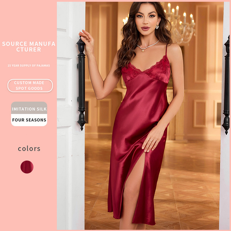 Fashionable Women's Ice Silk Nightgowns - Stylish Summer Suspender Pajama Set