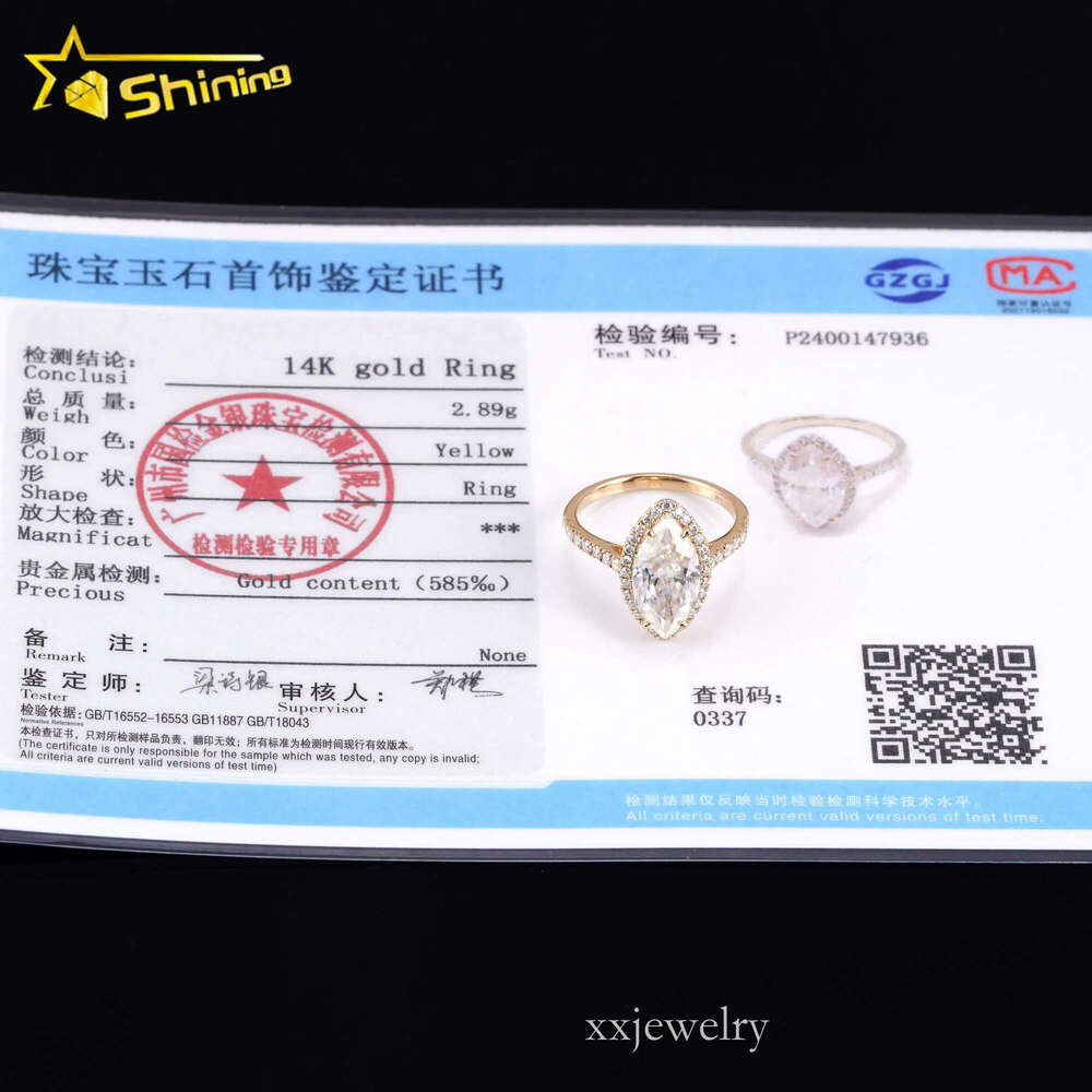 GRA Certificated 14K Gold 3CT Halo Marquise VVS Moissanite Dia Ring Custom Women Fine Engagement Wedding Rings