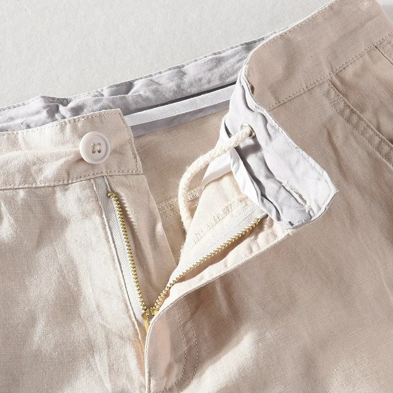 Cotton Linen Shorts for Men Summer Solid White Straight Loose Holiday Shorts Man Casual Button Fly Short Pants 037250304