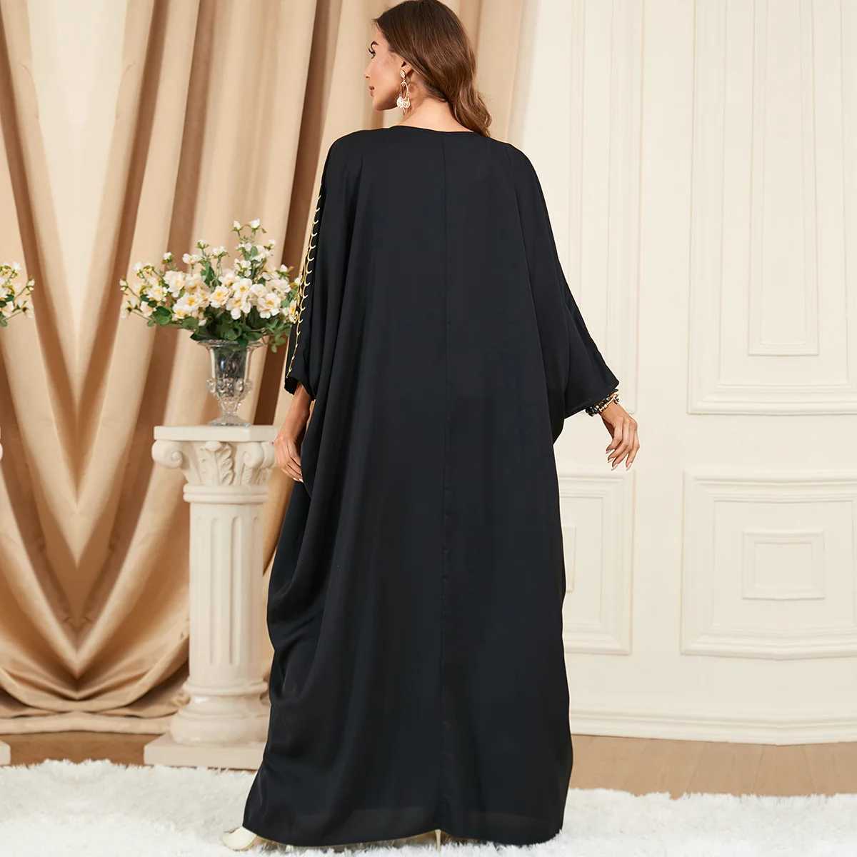 Modest slim Batwing Sve Tassel Embroidery Ktan Apricot Corban Eid Al Adha Party Evening Dress Moroccan Turkey Dubai Abaya W250310