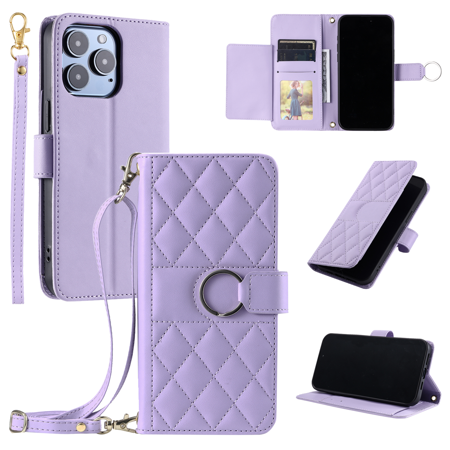 Luxury Ring Buckle Flip Leather Crossbody Lanyard Strap Wallet Case For For iPhone 16E 16 15 14 13 12 11 Pro Max Samsung S25 Edge Ultra S24 FE S23 A06